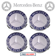 4 x Blue Mercedes Benz 75mm Alloy Wheel Centre Caps AMG A B C E S M Class Hub