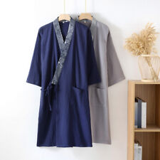 Men Kimono Pajamas Japanese Retro Bath Robe Yukata Cotton Lounge Sleep Wear Thin