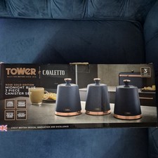 Cavaletto Tea Coffee Sugar Canisters Midnight Blue & Rose Gold Kitchen Storage 