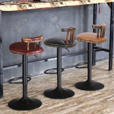 2X Industrial Leather Bar Stools Kitchen Breakfast Chairs Vintage Wood Backrest