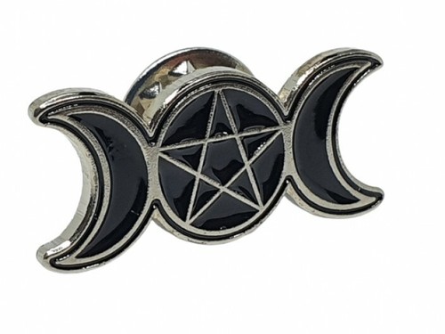 Triple moon pentacle pin badge - moon,