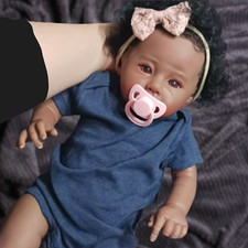 20Inch African American Reborn Baby Doll Raven Dark Skin Rooted Hair Handmade