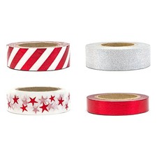 Red & Silver Decorative Sticky Washi Tape - Pack of 4