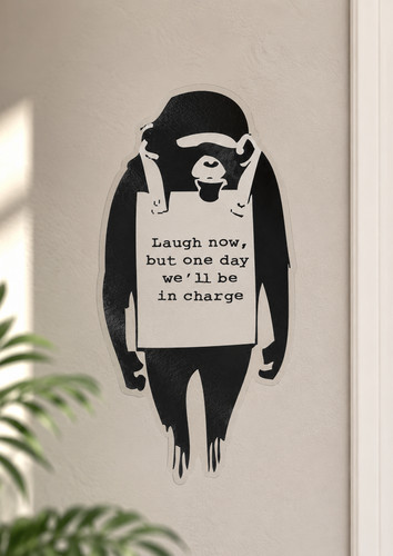 Banksy laugh now - laugh, /