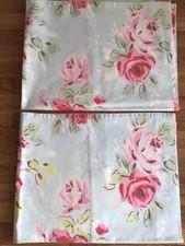 USED 2 Housewife Pillowcases Cath Kidston Roses on Blue Cotton Percale 51cmx65cm