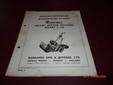RANSOMES CELLEC MOTOR MOWERS MARKS 7, 7A OPERATOR'S INSTRUCTIONS/LIST PARTS