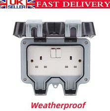 Outdoor Plug Weatherproof 13A 2 Gang Twin Switched Double Socket Outside Box UK