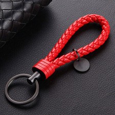1x Car Accessories Keychain Leather Rope Strap Weave Keyring Ring Key Chain Red