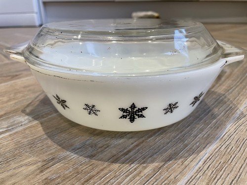 Pyrex white black snowflake - pyrex,