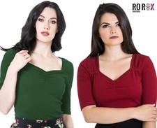 Hell Bunny Blouse Philippa 1950's Top Retro Rockabilly Stretchy Casual Work