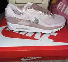 Customised Blush Pink Crystal Sparkle Nike Air Max 90 Ladies Trainers size UK 7 