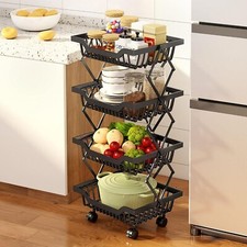 4Tier Kitchen Storage Vegetable Cart With Wheels Fruit Trolley Basket Shelf Rack