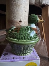 Vintage Green Ceramic Duck Mini Pate Terrine Possibly Michel Caugant Not Marked