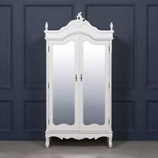 French Country Chateau Chic White Double Mirrored Door Armoire wardrobe