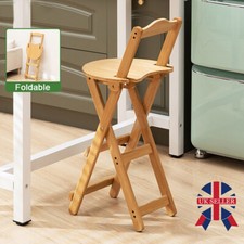 Wooden Folding Bar Stool Bamboo-Kitchen Counter Height Stools with Backrest UK