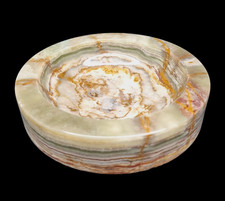 Vintage Onyx Marble Ashtray Large Round 60's Heavy Stunning