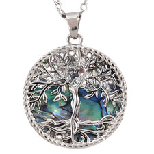 Women's Abalone Shell Tree of Life Necklace, Aurora Iridescent Pendant B129