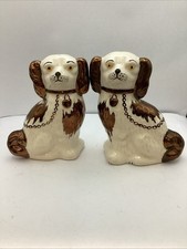 Vintage Pair Staffordshire Wally Dogs Spaniels Copper Lustre collectible antique