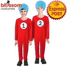 JDP161 Red Jumpsuit Thing 1 Thing 2 Costume Cat In The Hat Dress Party Book Week