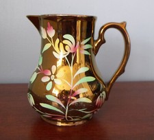 Vintage Wade Copper Lustre Jug / Creamer Hand-painted Neon Flowers - 12 cm tall