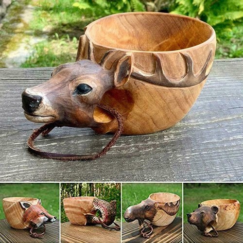Camping wooden mug animal - mug,