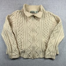 VTG Aran Crafts 100% Merino Wool Cable Knit Zip Cardigan Sweater Women S Ireland