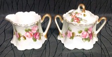 Zeh Scherzer Z S & Co Bavaria Sugar Bowl Creamer Set Roses Gilt Trim 1890's