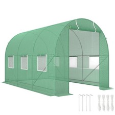 Outsunny 3.5 x 2m Walk-In Polytunnel Greenhouse with Roll Up Door Windows Green