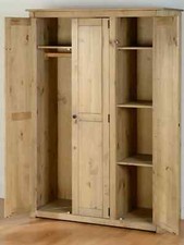 NEW TRIPLE WAX WOODEN PINE 3 DOOR WARDROBE RAIL WITH SELFS