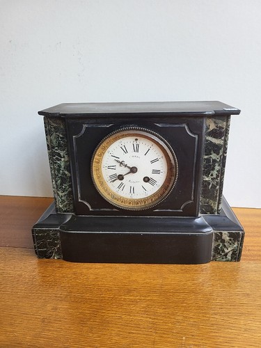 Black marble mantel - mantel, clock