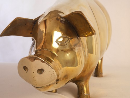Large vintage brass piggy - vintage,