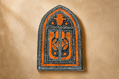 Orange arched door wall mirror - orange,