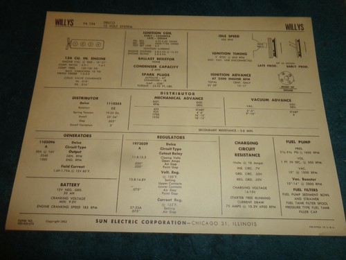 1963 willys 134 engine sun - 134, i-4