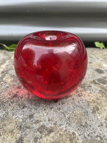 Red glass apple paper weight - apple,