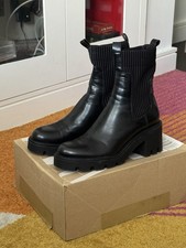 Zara Women's Leather Boots Size Size 42 UK8 Black Ankle Boots Worn Once In Box