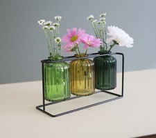 Set of 3 Glass Vases With Stand Propagation Station Stand Bud Vases Bottles