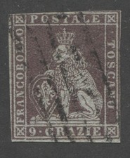 Stamp Scott 8a Sassone 5 9 Crazie Tuscany Marzocco Violet Brown 1851