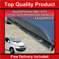FOR VAUXHALL VIVARO 01-14 76MM 4 STEP LWB SIDE BARS STAINLESS STEEL CHROME STEPS