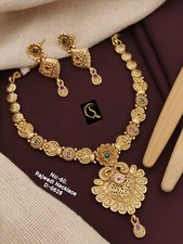 Golden Indian Pakistani Jewellery Bollywood Costume Wedding Kundan Necklace Set