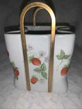 I. Bernardaud Limoges porcelain strawberry basket brass handles 5.5x4