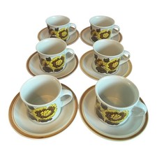 Set of 6 Royal Doulton Lambeth Stoneware Cups & Saucers –Cinnamon Pattern LS1003