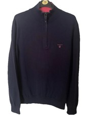 GANT Men’s Quarter Zip 2/4 zip Sweater medium Blue Cotton Pullover Jumper
