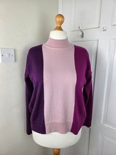 JAEGER Pink Purple Mock Neck 100% Extra Fine Merino Wool Jumper Size XL