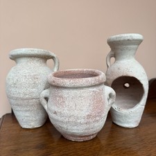 Rustic Hand Made Mediterranean Terracota Greek Amphora/jug/vase Planter Pots x3