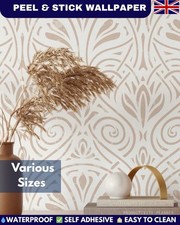 Beige Boho Damask Wallpaper Self Adhesive Neutral Textured Peel Stick Wall Roll