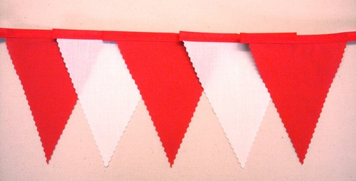 Red white fabric bunting - red,