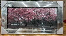 85x45cm 3D PINK BLOSSOM TREE SCENE LIQUID ART WALL ART HANGING FRAME CHROME LOOK