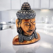 40cm Buddha Head Wooden Ornament Sitting Zen Effect Indoor Statue Hand Carved