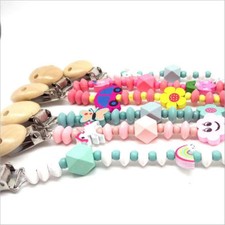 Dummy Clips Wooden Baby pacifier Clips Wood Beads Girls and BoyS