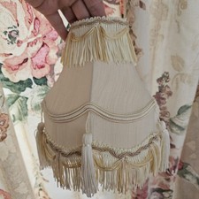 Vintage Downton Style Cream double Fringe Tassel Scalloped Lampshade 20cms high